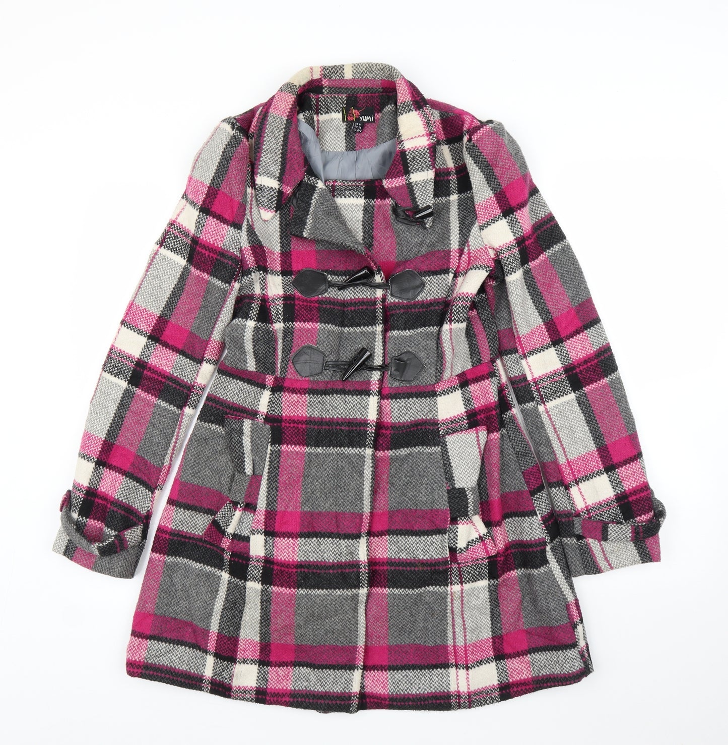 Yumi Womens Purple Plaid  Overcoat Coat Size 8