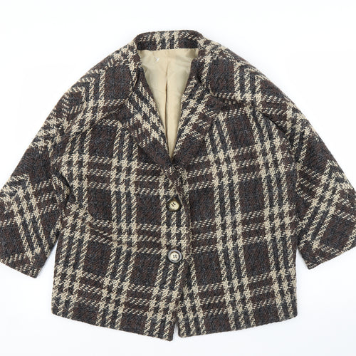 Preworn Womens Brown Plaid  Overcoat Coatigan Size L