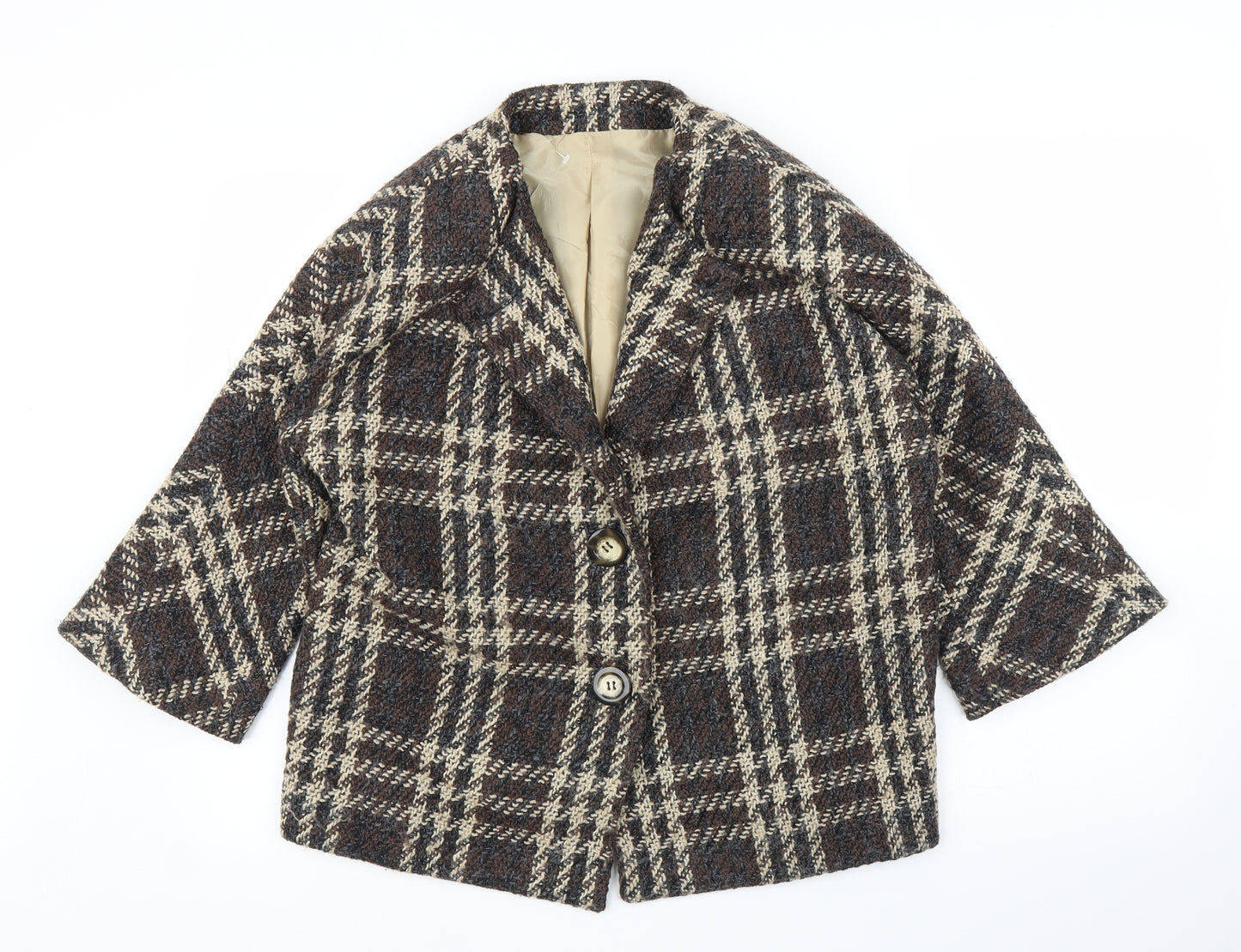 Preworn Womens Brown Plaid  Overcoat Coatigan Size L