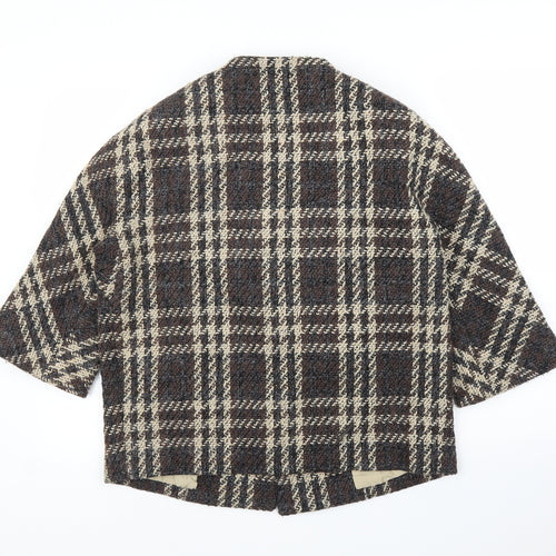 Preworn Womens Brown Plaid  Overcoat Coatigan Size L