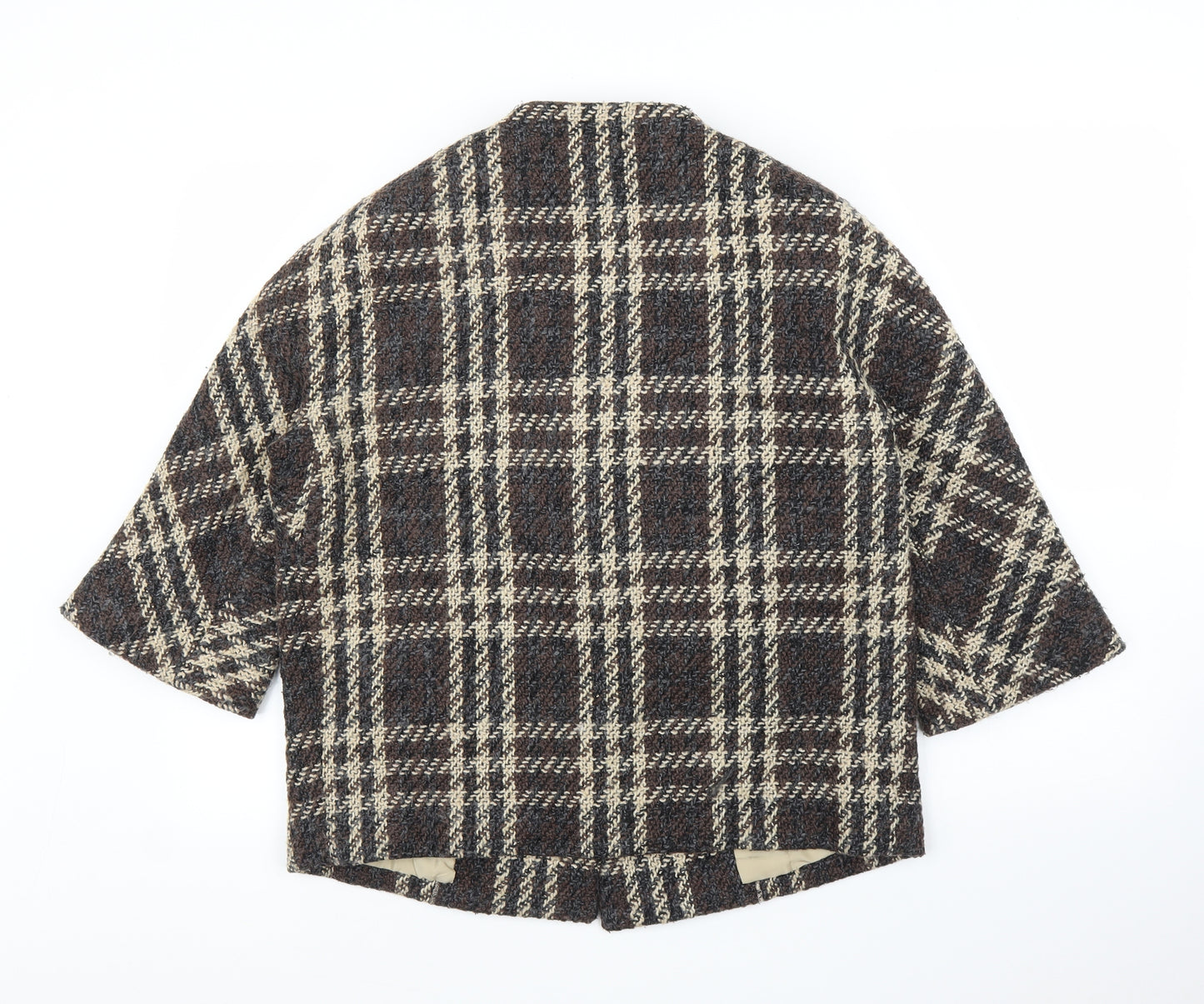 Preworn Womens Brown Plaid  Overcoat Coatigan Size L