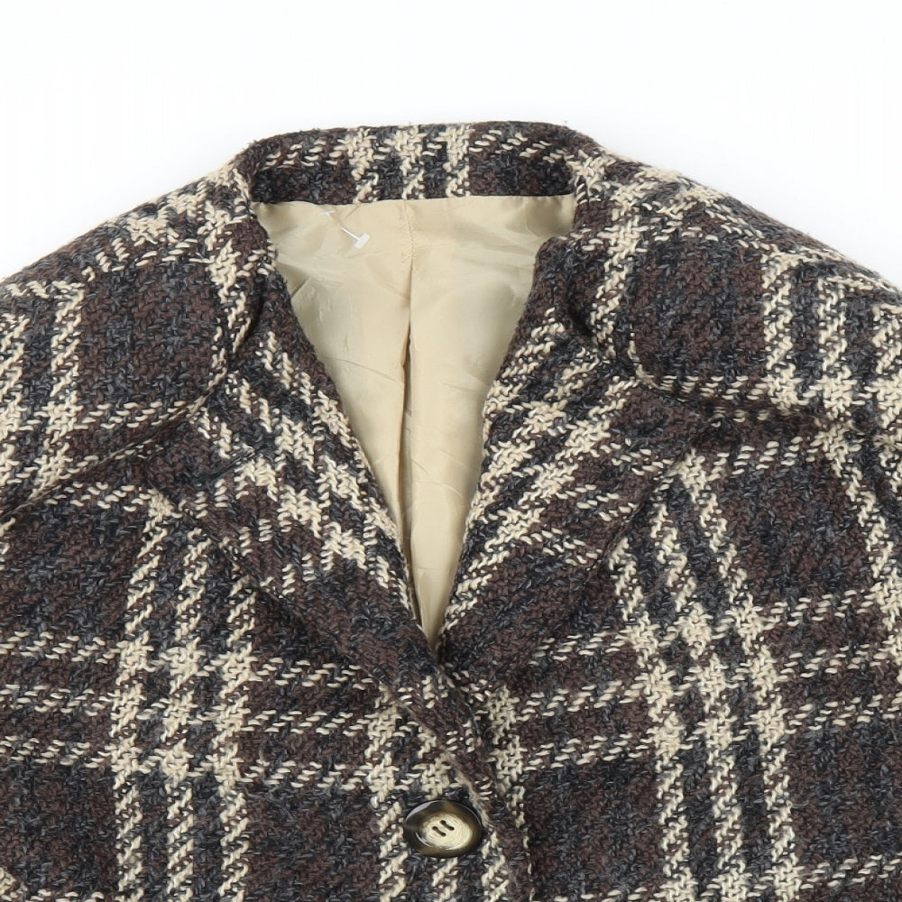 Preworn Womens Brown Plaid  Overcoat Coatigan Size L