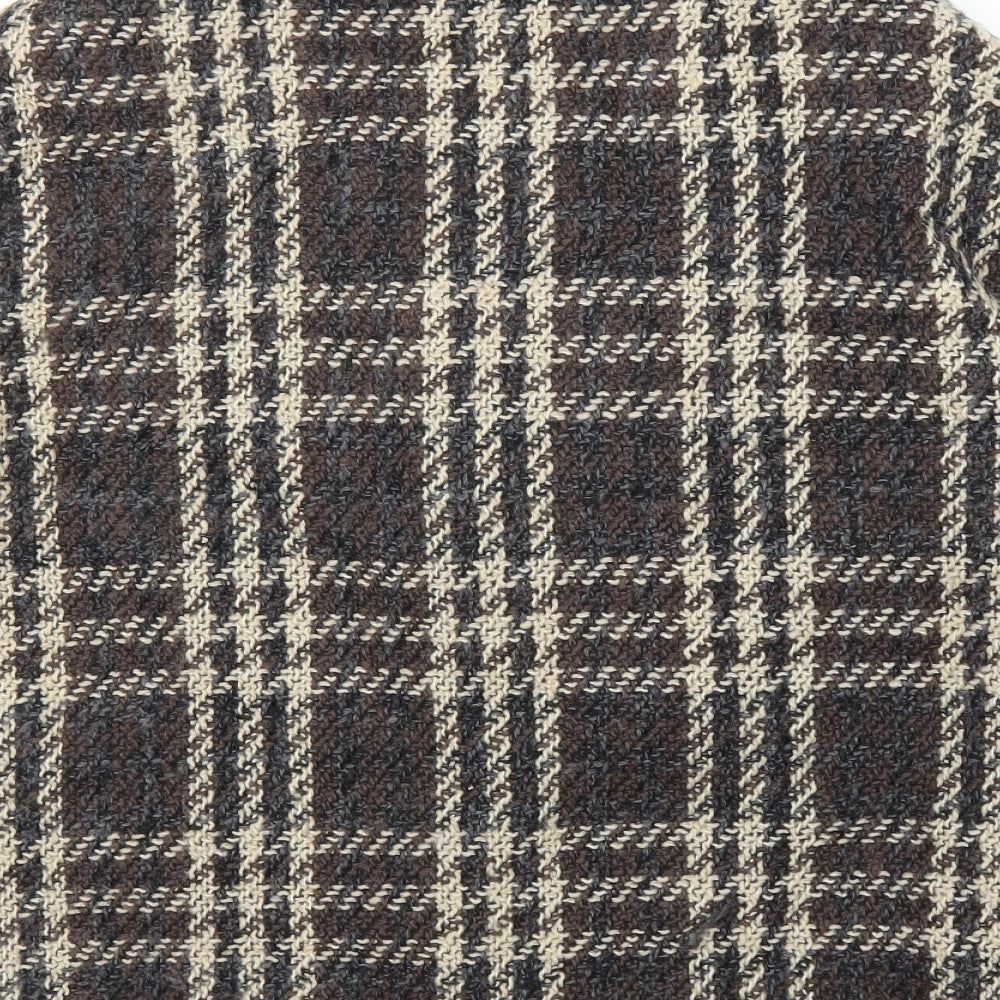 Preworn Womens Brown Plaid  Overcoat Coatigan Size L