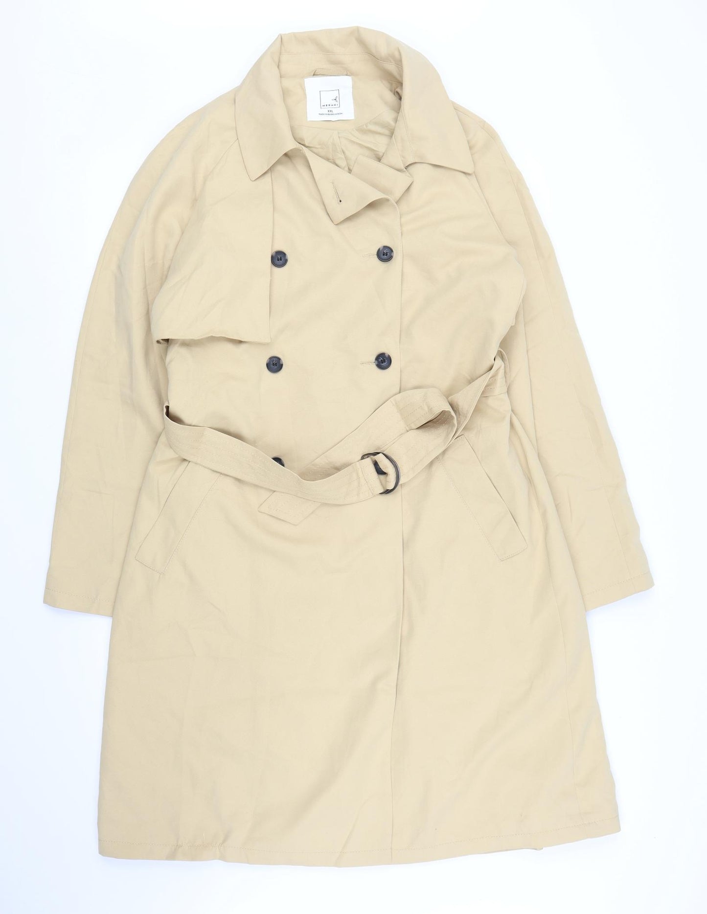 Meraki Womens Beige   Trench Coat Coat Size 2XL