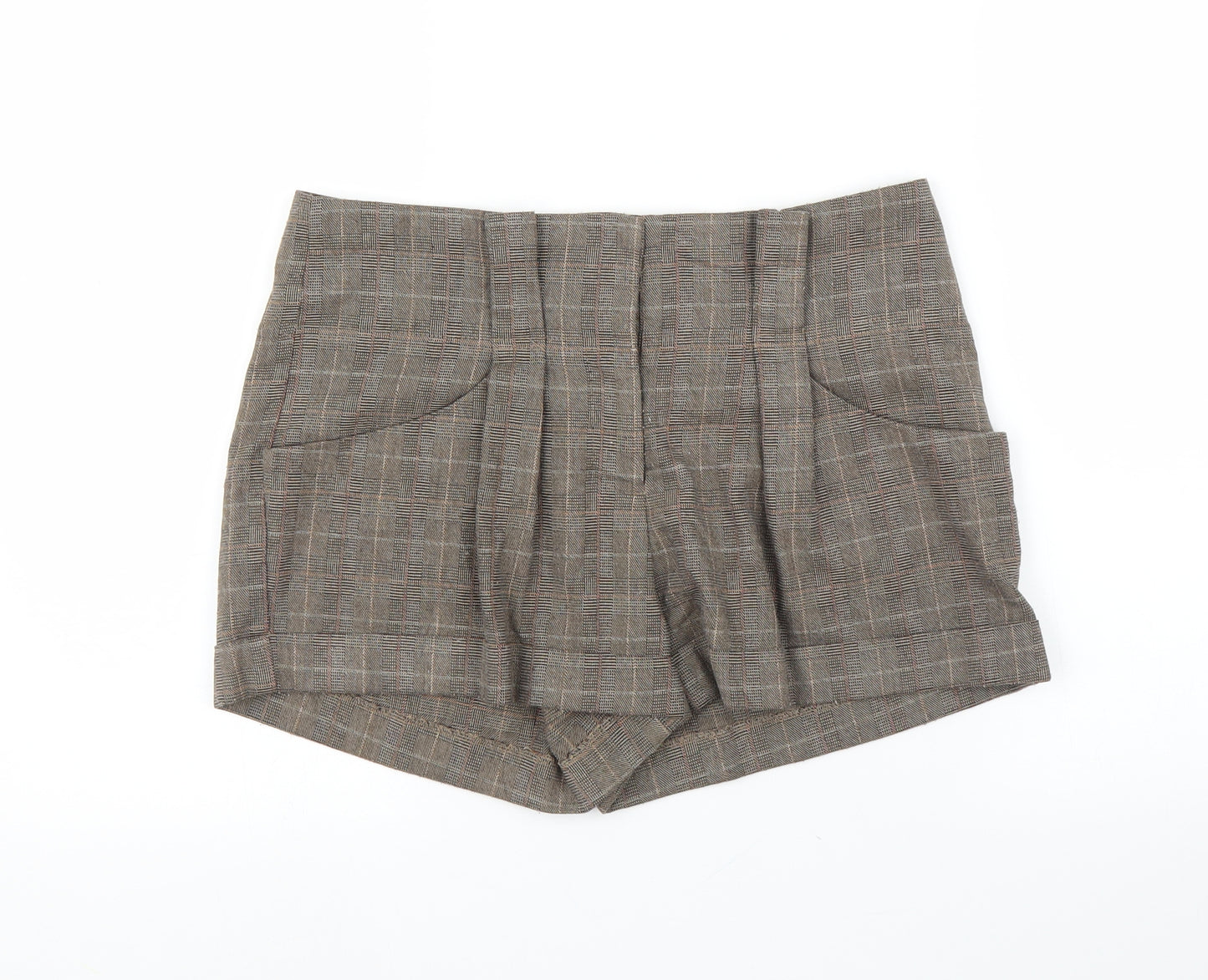 New Look Womens Brown Plaid  Paperbag Shorts Size 10