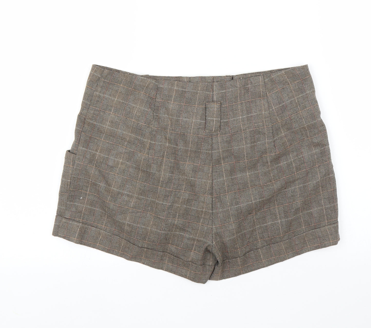 New Look Womens Brown Plaid  Paperbag Shorts Size 10