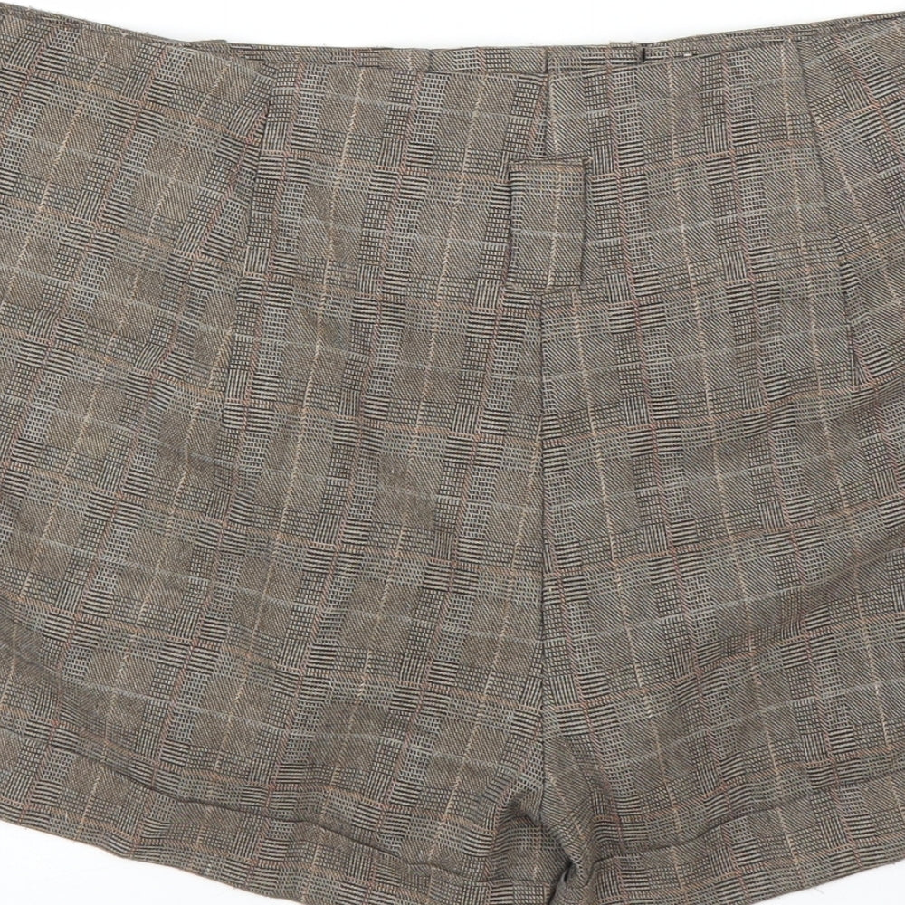 New Look Womens Brown Plaid  Paperbag Shorts Size 10