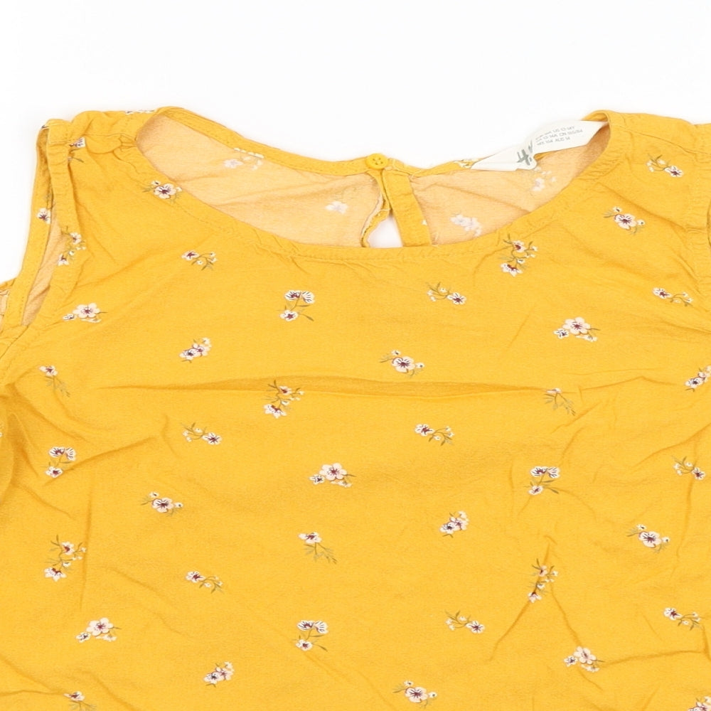 H&M Girls Yellow Floral  Basic T-Shirt Size 13-14 Years