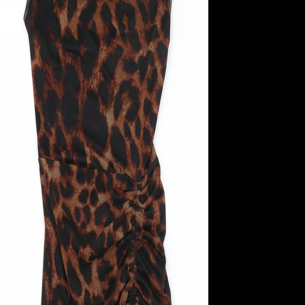 Pretty Little Thing Womens Orange Animal Print  Bodycon  Size 10