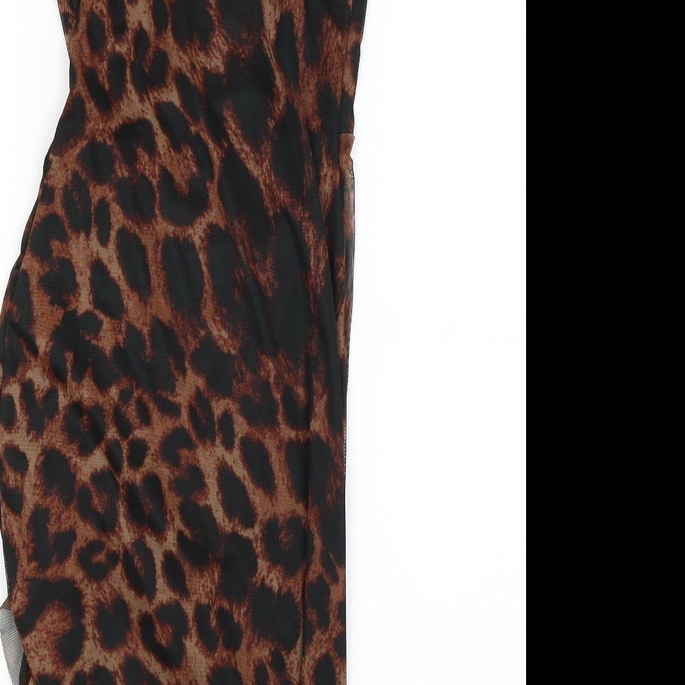 Pretty Little Thing Womens Orange Animal Print  Bodycon  Size 10