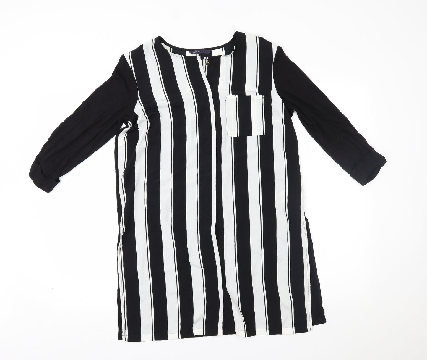 Marks and Spencer Womens Black Striped  Basic Button-Up Size 10