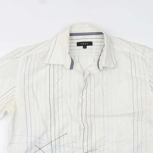 NEXT Mens White Striped   Button-Up Size L