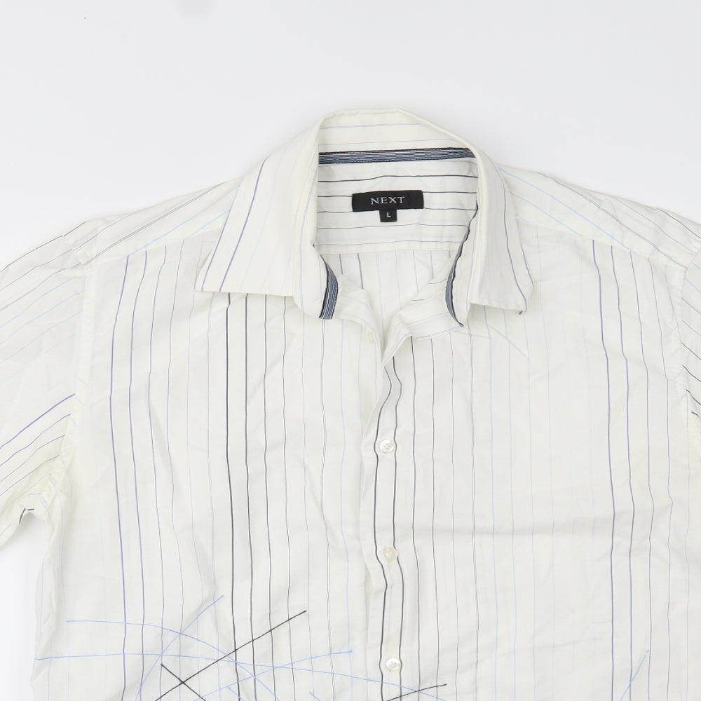 NEXT Mens White Striped   Button-Up Size L