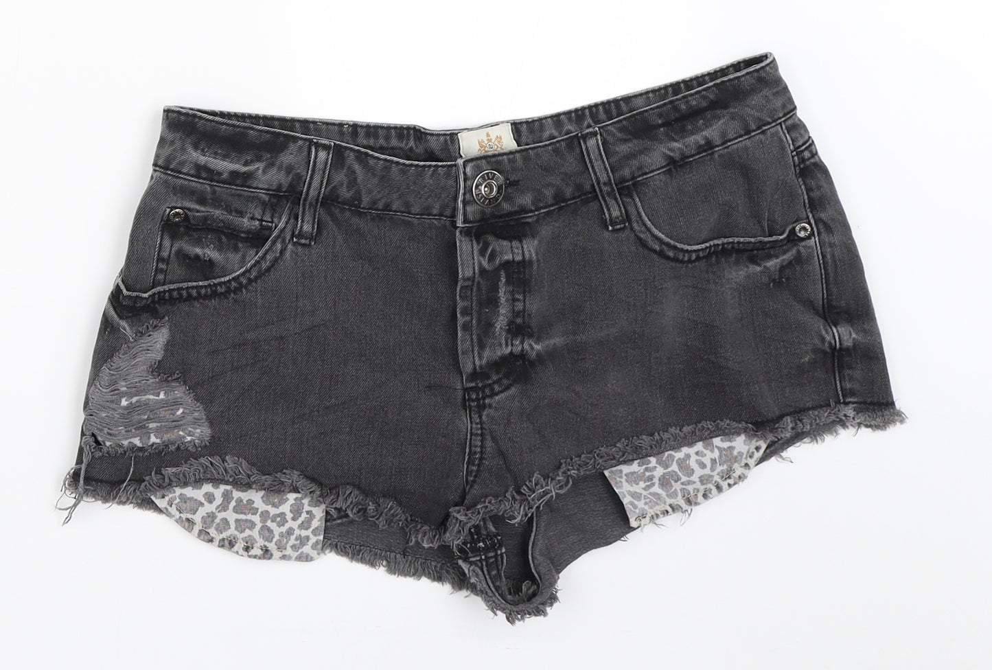 River Island Womens Black  Denim Hot Pants Shorts Size 12