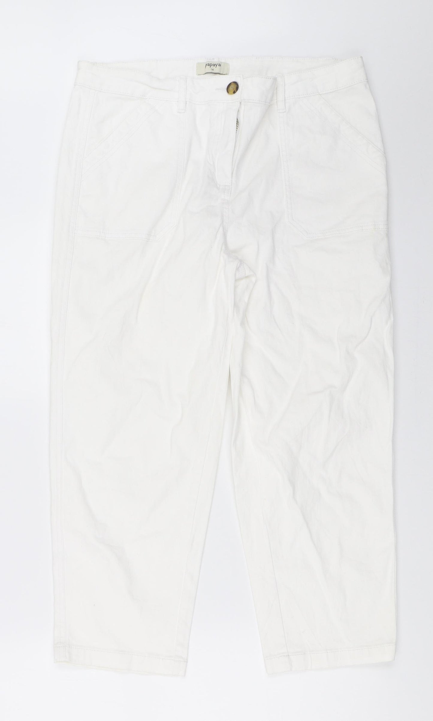 Papaya Womens White   Cropped Trousers Size 14 L22.5 in