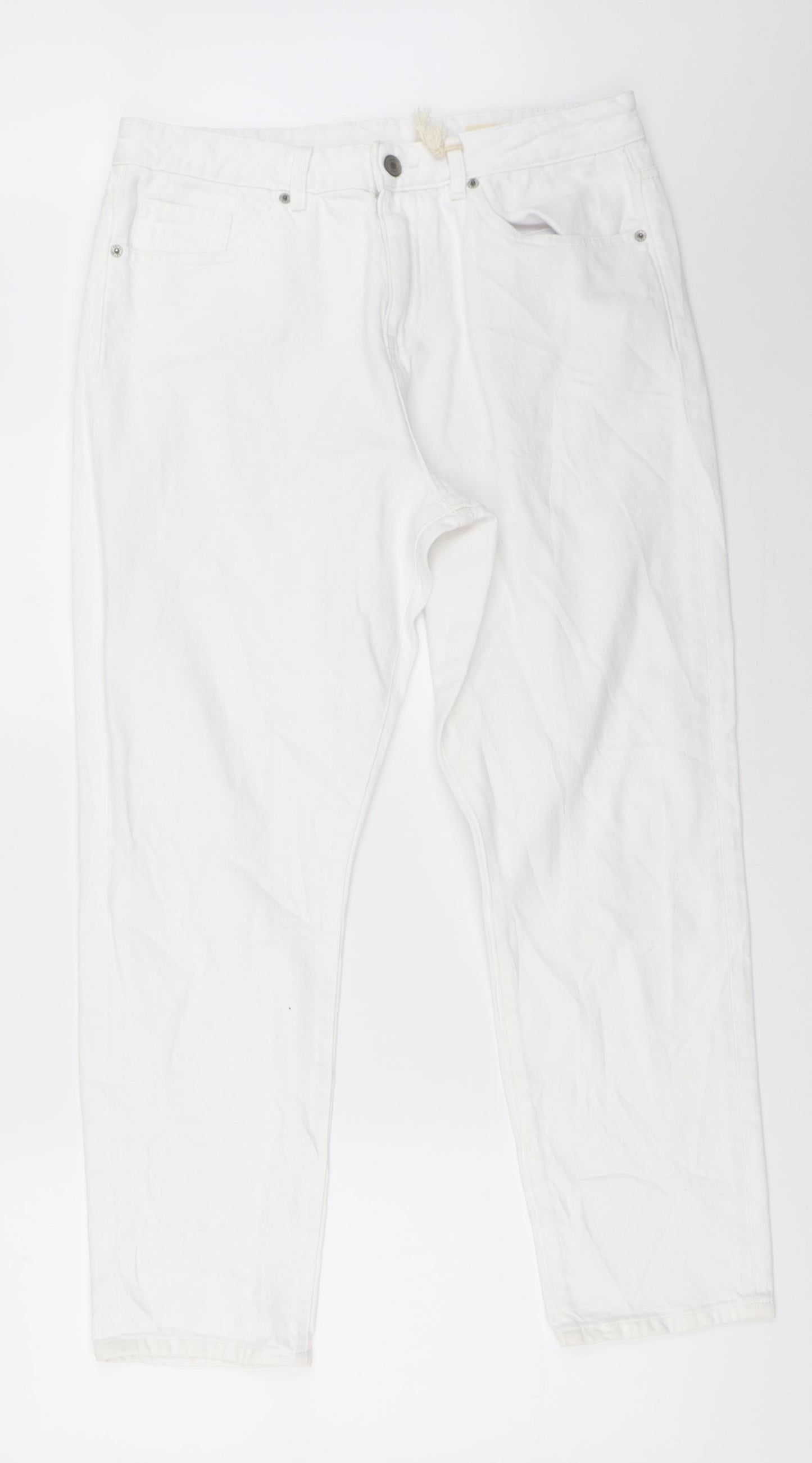 Marks and Spencer Womens White  Denim Mom Jeans Size 14 L27 in