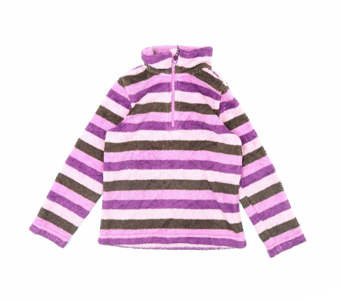 Preworn Girls Purple Striped Fleece Henley Jumper Size 8 Years