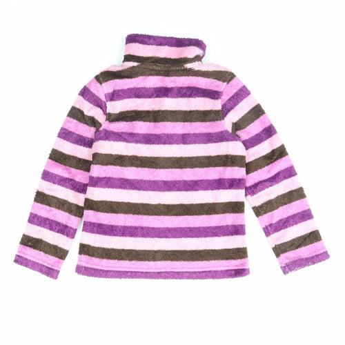 Preworn Girls Purple Striped Fleece Henley Jumper Size 8 Years