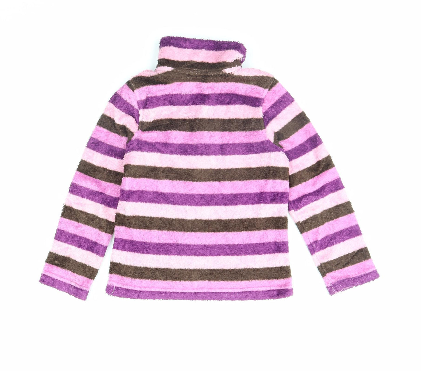 Preworn Girls Purple Striped Fleece Henley Jumper Size 8 Years