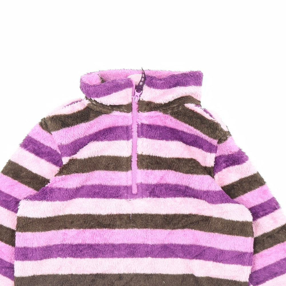 Preworn Girls Purple Striped Fleece Henley Jumper Size 8 Years