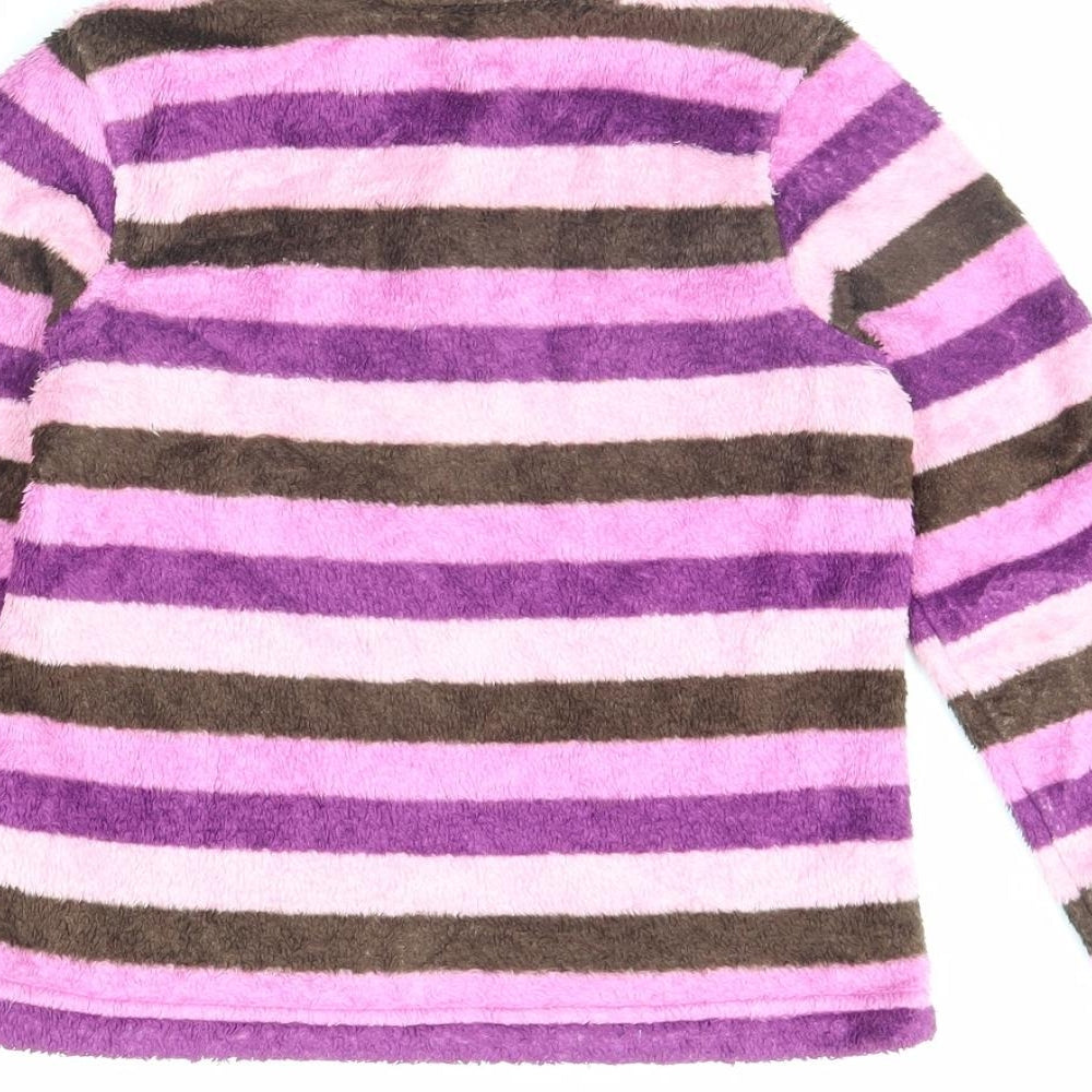 Preworn Girls Purple Striped Fleece Henley Jumper Size 8 Years