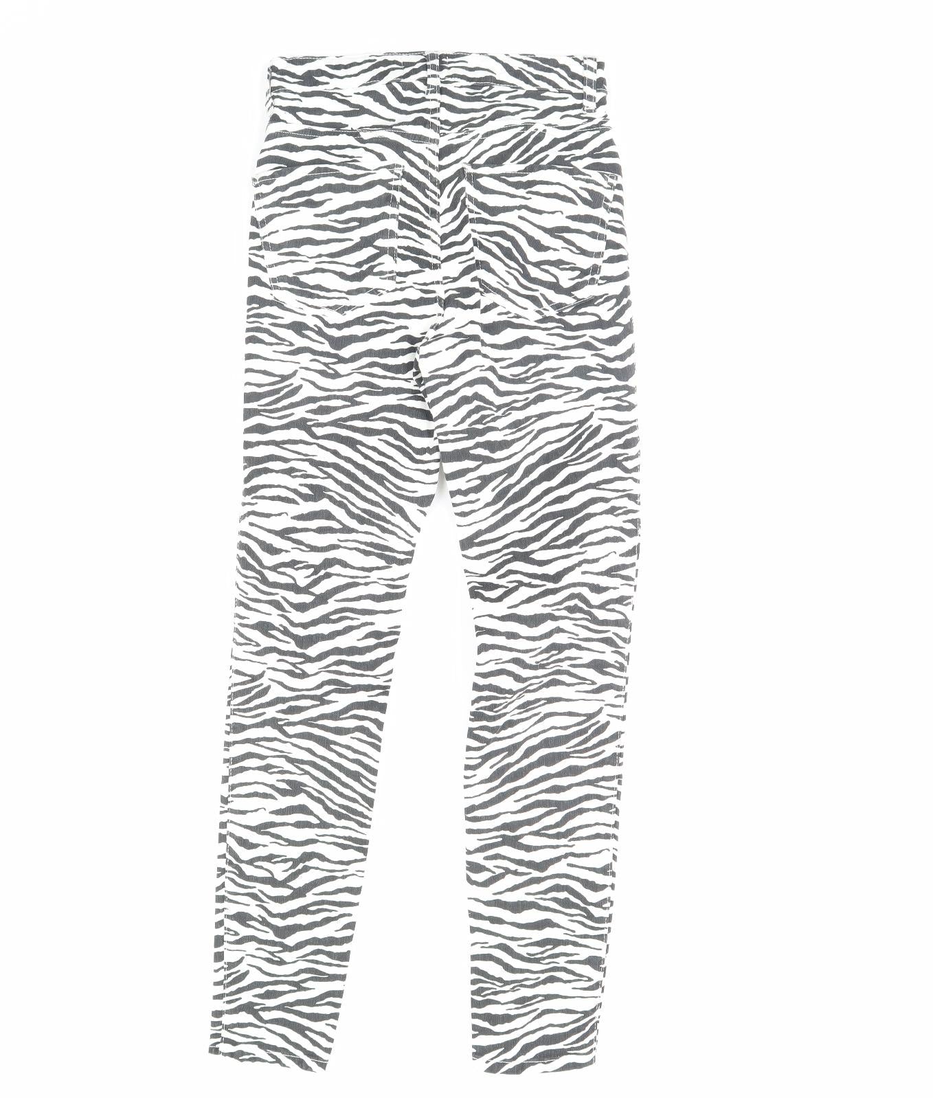 Zara Womens White Animal Print Denim Skinny Jeans Size 8 L29 in