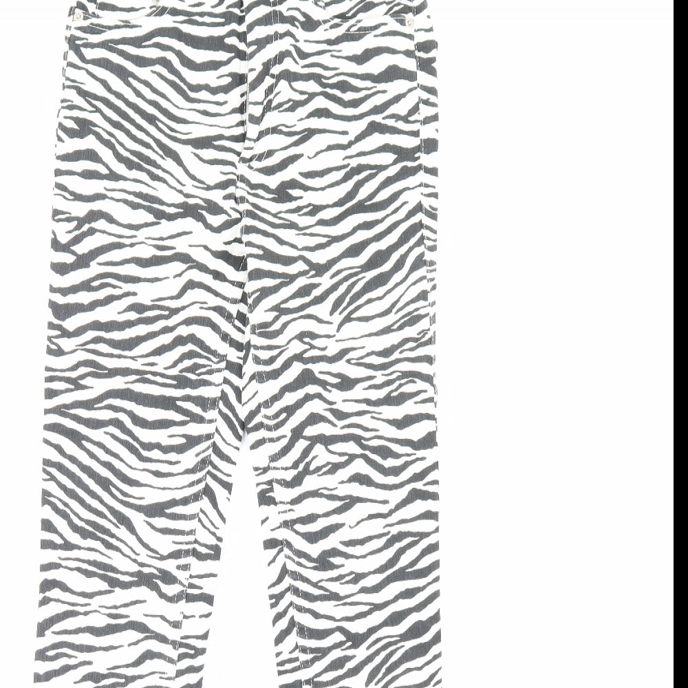Zara Womens White Animal Print Denim Skinny Jeans Size 8 L29 in