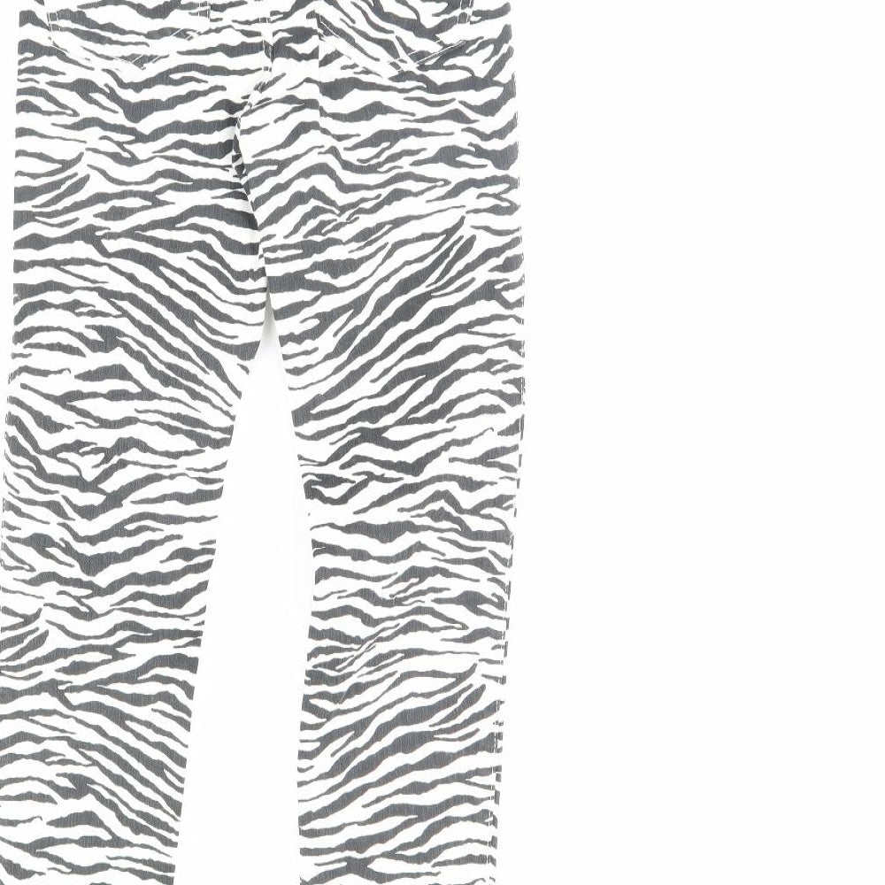 Zara Womens White Animal Print Denim Skinny Jeans Size 8 L29 in