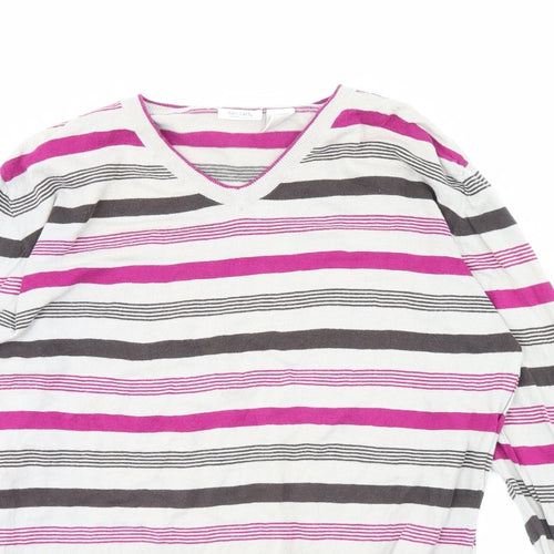 SOFT GREY Womens Beige Striped  Pullover Jumper Size XL