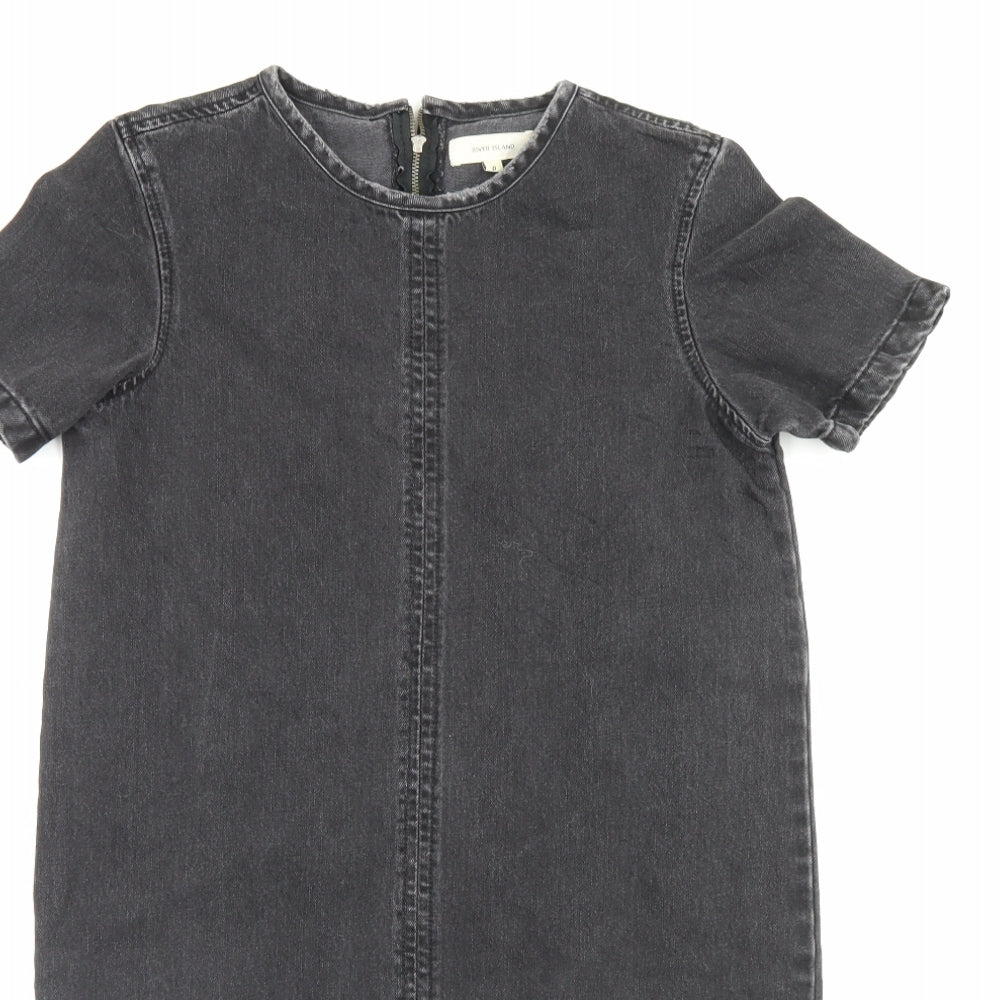 River Island Womens Black  Denim Pinafore/Dungaree Dress  Size 8