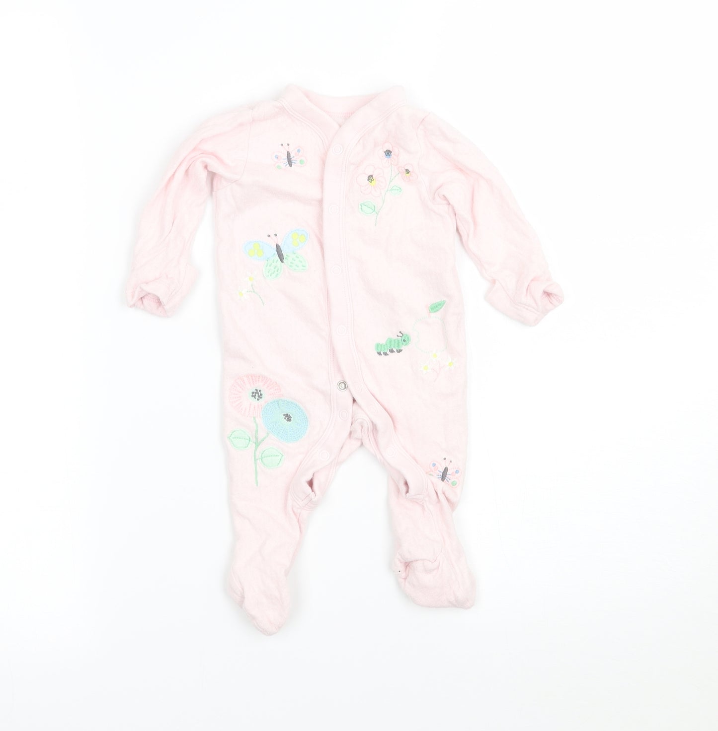 Marks and Spencer Girls Pink Flecked  Babygrow One-Piece Size 0-3 Months  - BUILT IN MITTENS
