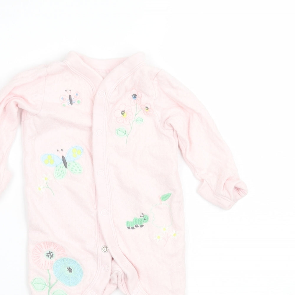 Marks and Spencer Girls Pink Flecked  Babygrow One-Piece Size 0-3 Months  - BUILT IN MITTENS