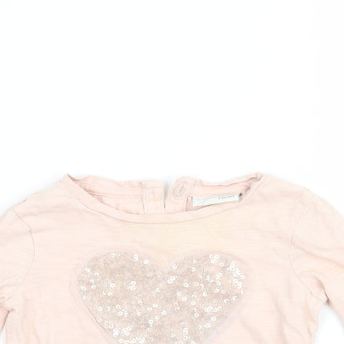 NEXT Girls Orange   Basic T-Shirt Size 6-9 Months  - Sequin heart