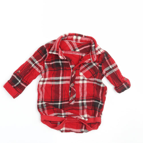 George Boys Red Check  Basic Button-Up Size 3-6 Months  - vest bottom