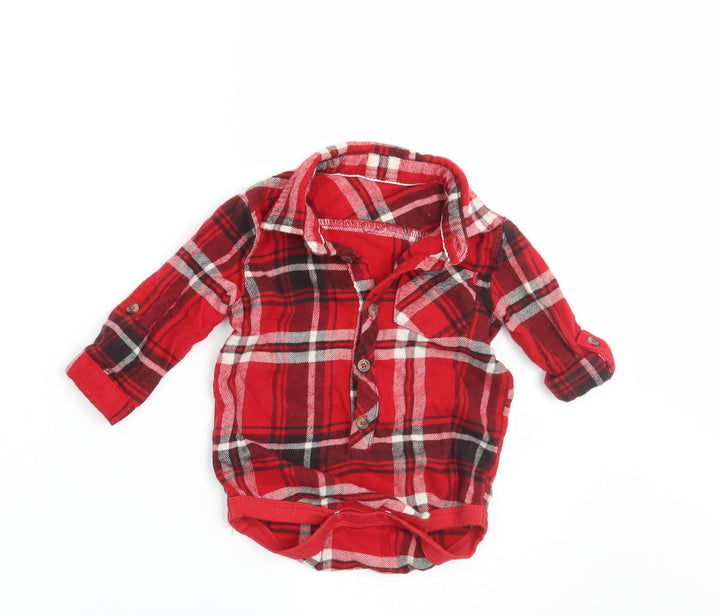 George Boys Red Check  Basic Button-Up Size 3-6 Months  - vest bottom
