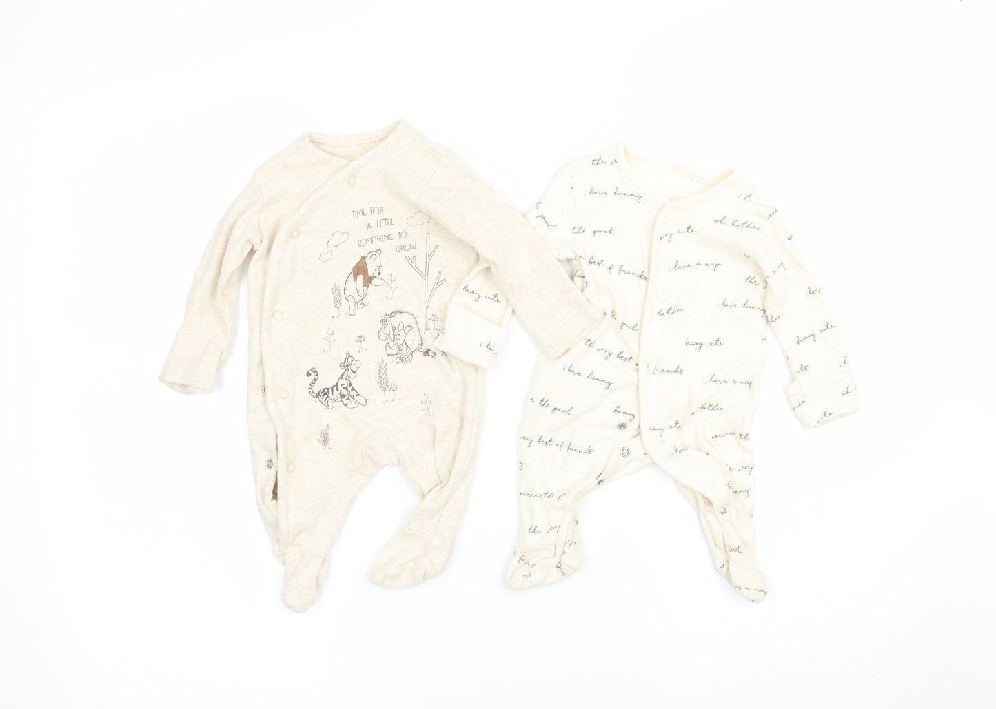 George Baby Beige Geometric  Babygrow One-Piece Size 0-3 Months  - disney pack of two