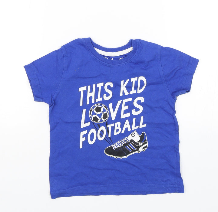 Primark Boys Blue   Basic T-Shirt Size 2-3 Years  - This kid loves football