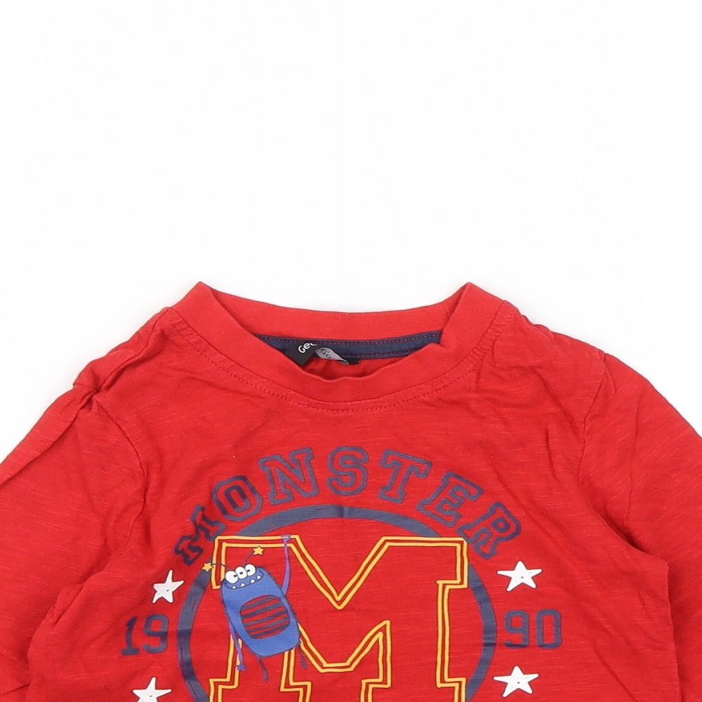 George Boys Red   Basic T-Shirt Size 2-3 Years  - Monsters Academy