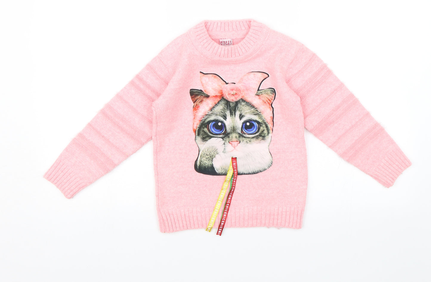 Cincan Girls Pink   Pullover Jumper Size 6-7 Years  - Cat