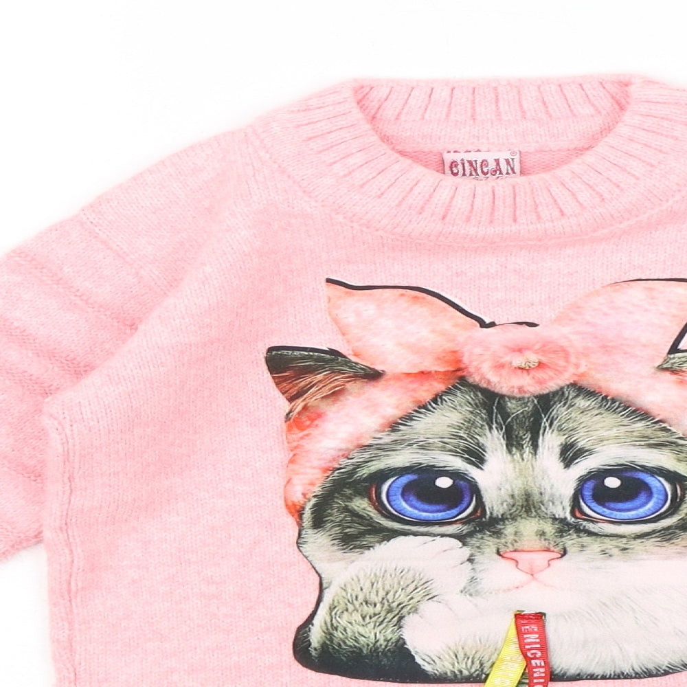 Cincan Girls Pink   Pullover Jumper Size 6-7 Years  - Cat