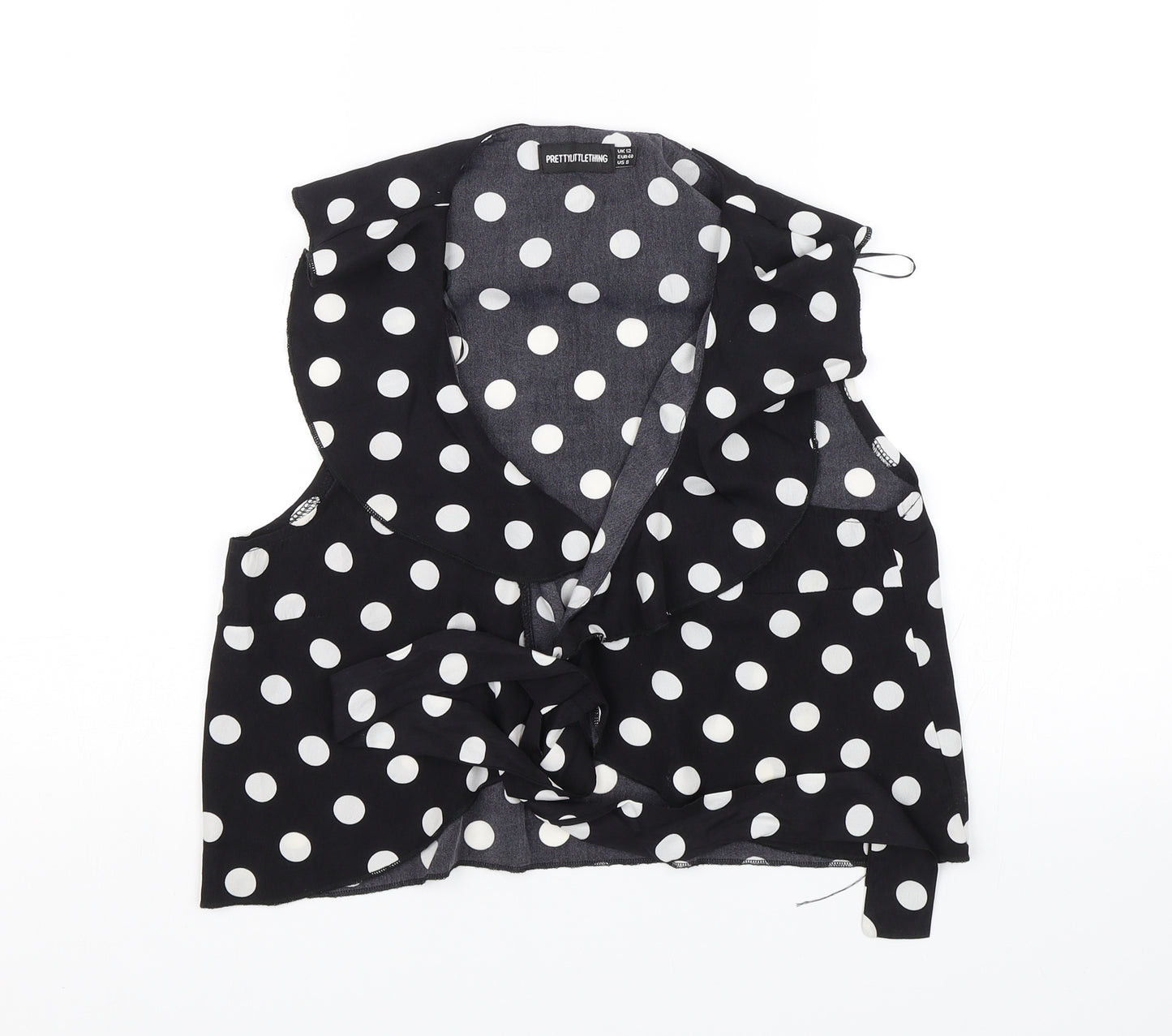 PRETTYLITTLETHING Womens Black Polka Dot  Basic Blouse Size 12