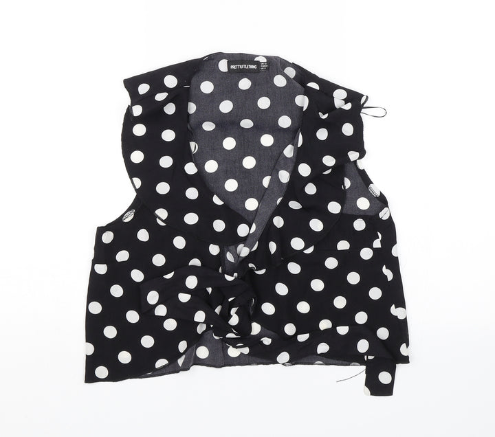 PRETTYLITTLETHING Womens Black Polka Dot  Basic Blouse Size 12