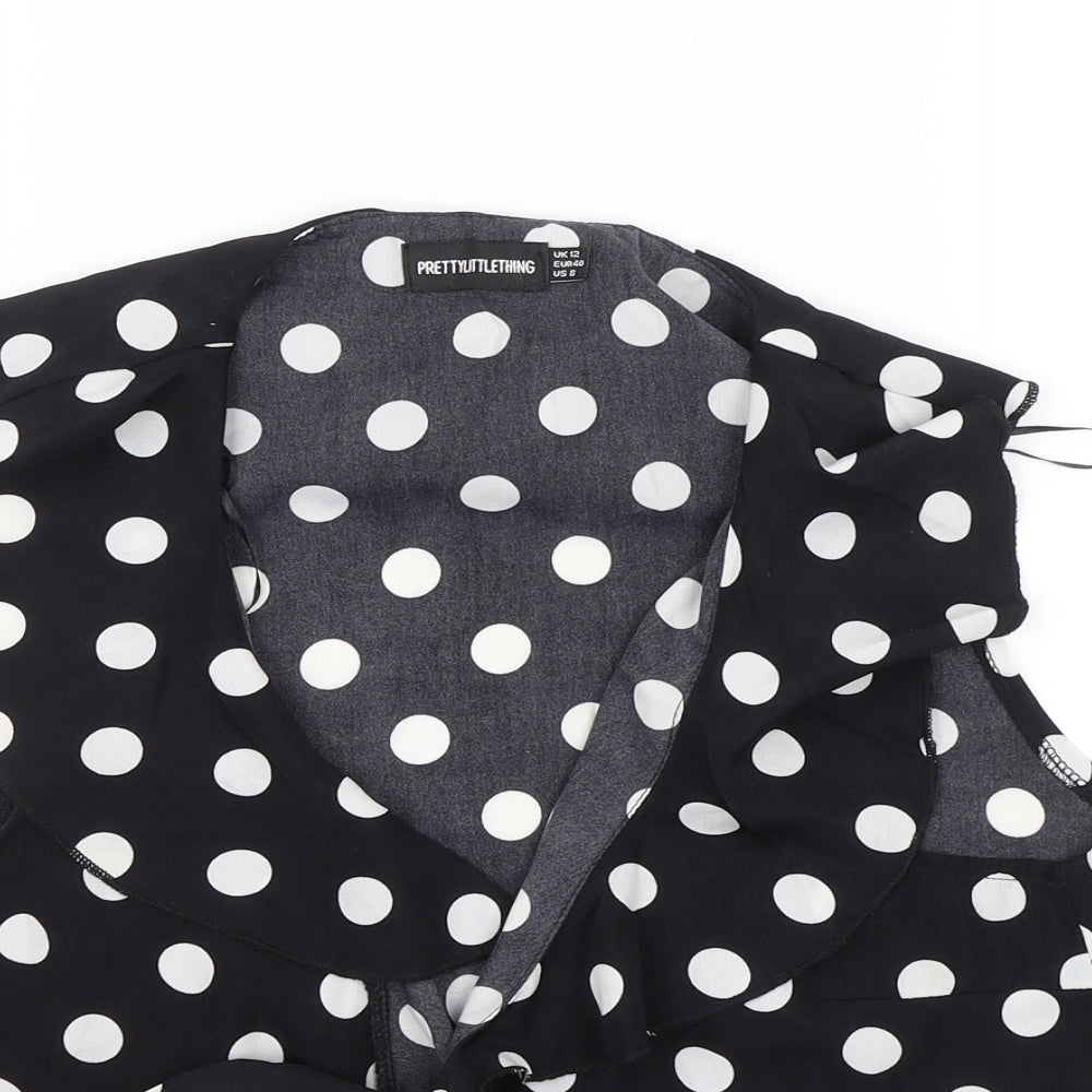 PRETTYLITTLETHING Womens Black Polka Dot  Basic Blouse Size 12