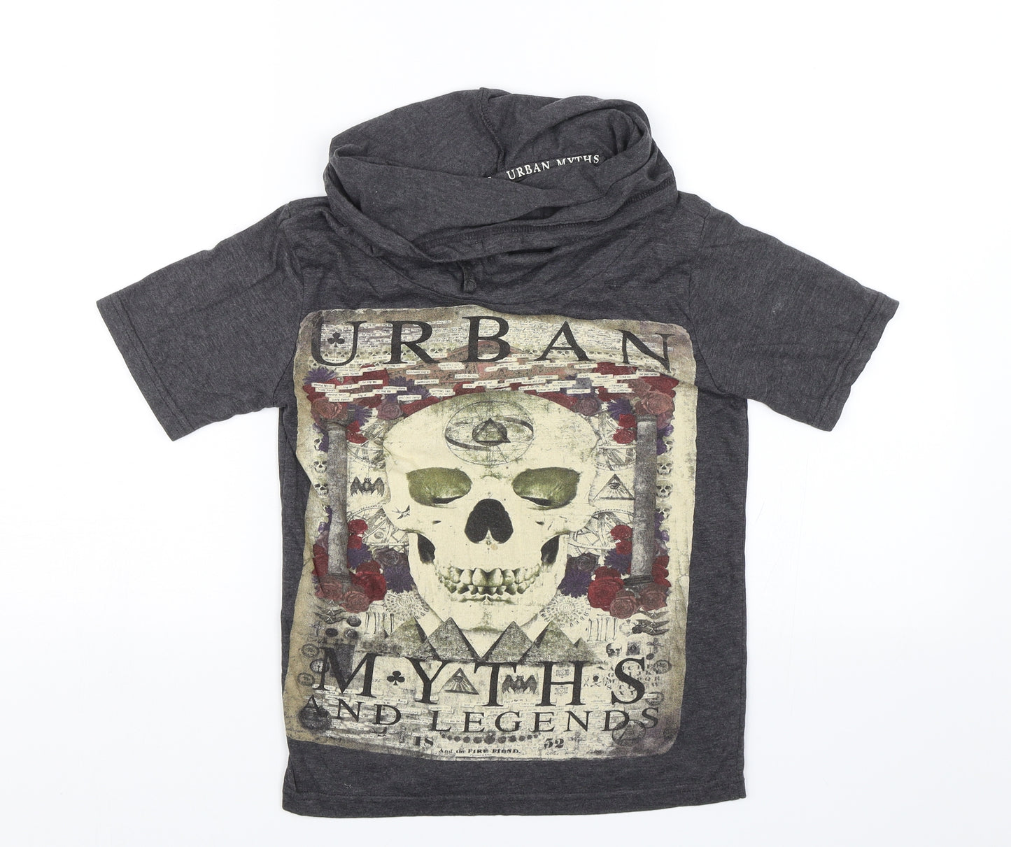 Urban Myths Boys Grey   Basic T-Shirt Size 8-9 Years  - Skull
