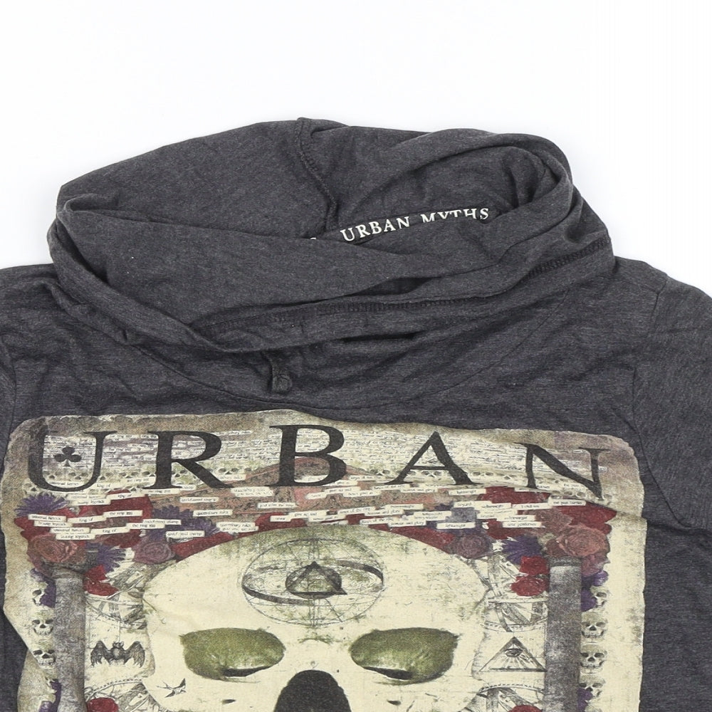 Urban Myths Boys Grey   Basic T-Shirt Size 8-9 Years  - Skull