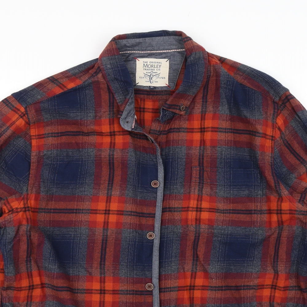 The Original Morley Trading Co Mens Blue Plaid   Button-Up Size XL