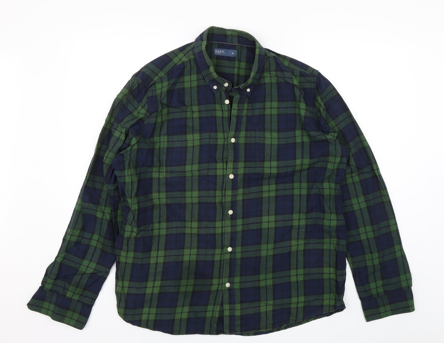 Easy Mens Green Plaid   Button-Up Size XL