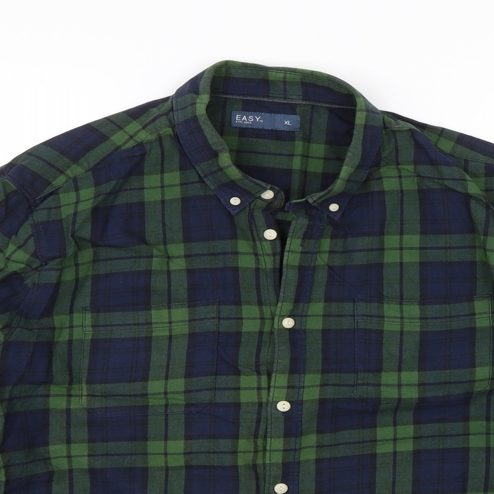 Easy Mens Green Plaid   Button-Up Size XL