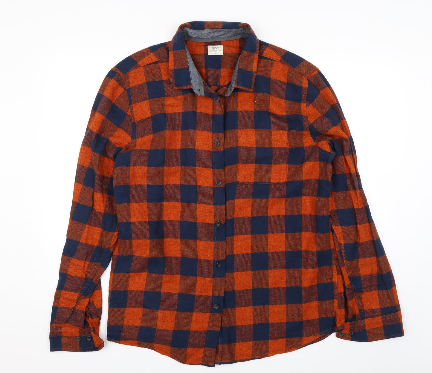 ACW85 Mens Orange Plaid   Button-Up Size XL