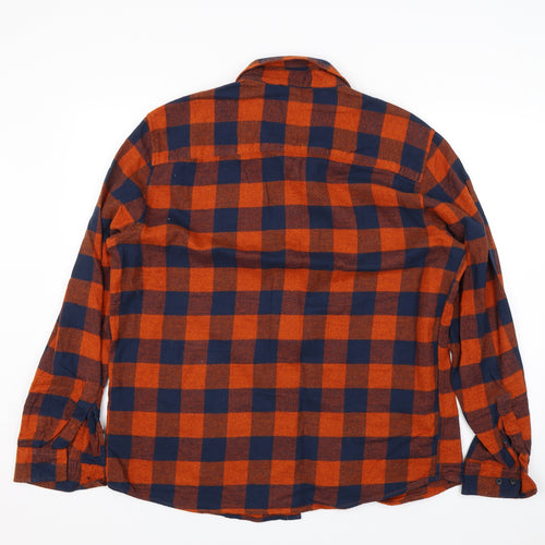 ACW85 Mens Orange Plaid   Button-Up Size XL